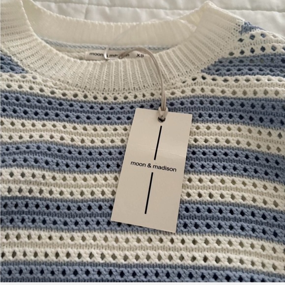 moon & madison Striped Blue and Cream Sweater - Picture 2 of 4